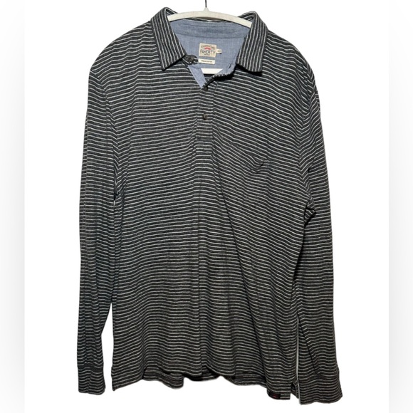 Faherty Other - Faherty Men’s Gray Striped Organic Cotton Long Sleeve Polo Shirt- Size XL